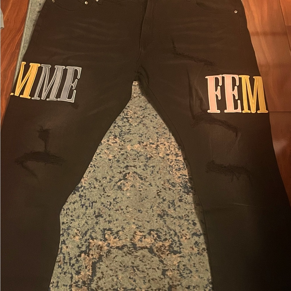 Homme and Femme Men's Black Denim Distressed Logo Jeans - Size 44 NWT